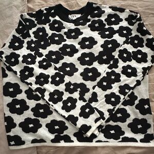 Vici Black and White Floral Crewneck Sweater